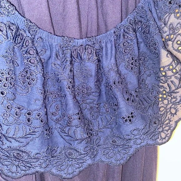 Maurices Embroidered Off the Shoulder Blouse Size 3XL Navy Blue - Picture 5 of 5